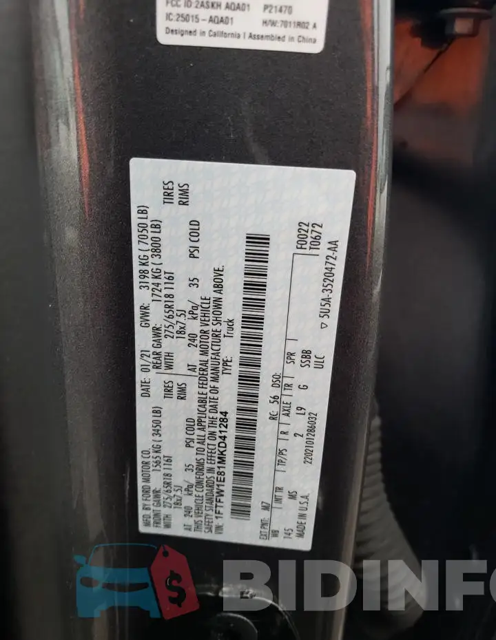 1FTFW1E81MKD41284 Photo# 12