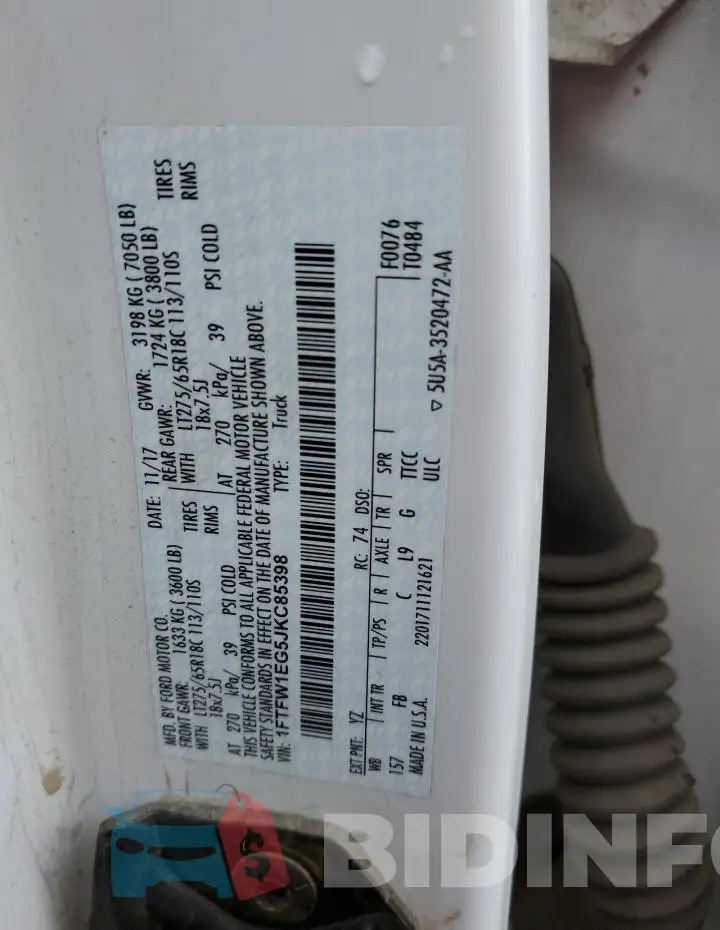 1FTFW1EG5JKC85398 Photo# 12