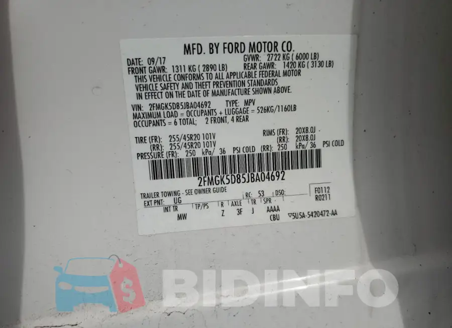 2FMGK5D85JBA04692 Photo# 13