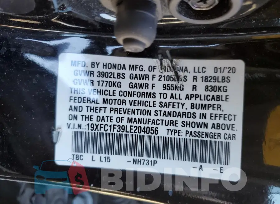 19XFC1F39LE204056 Photo# 12
