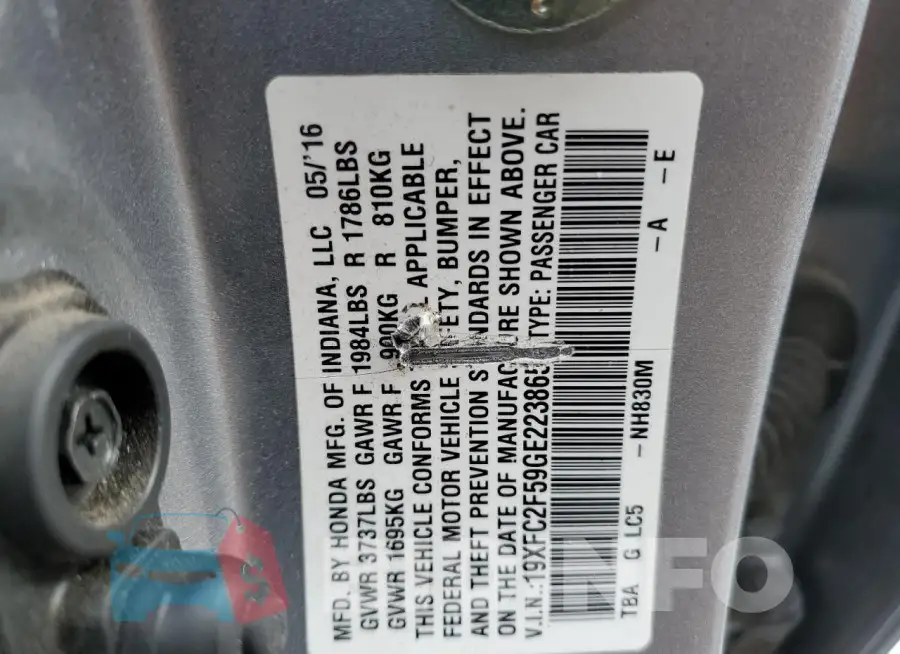 19XFC2F59GE223865 Photo# 12