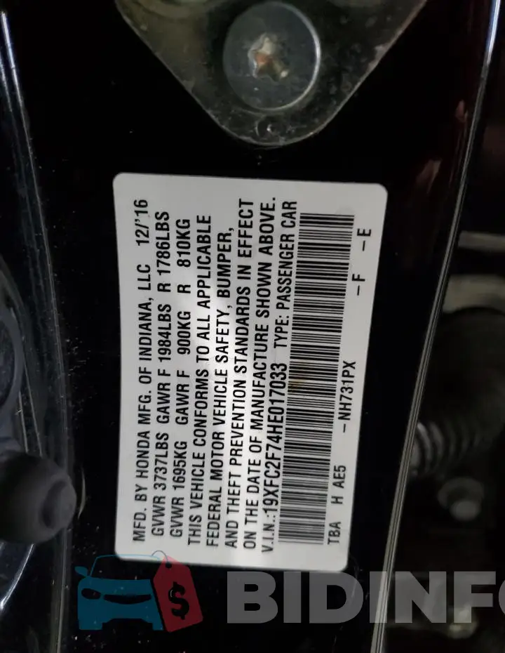 19XFC2F74HE017033 Photo# 12