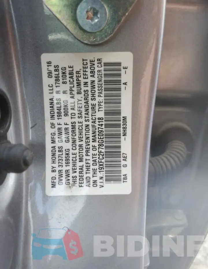 19XFC2F78GE097418 Photo# 12