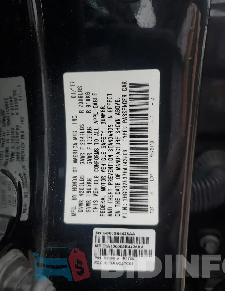 1HGCR2F37HA143809 Photo# 12