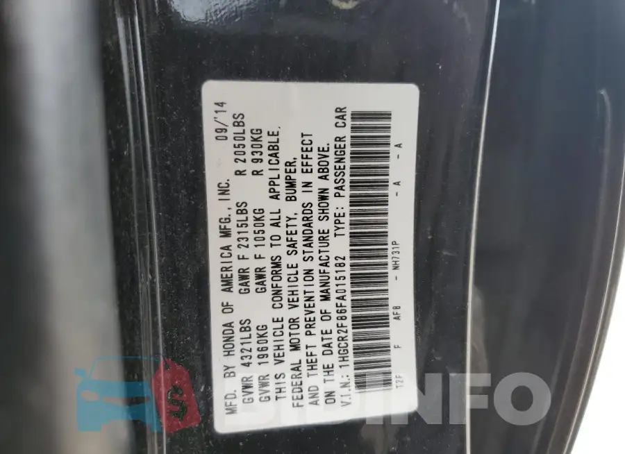 1HGCR2F86FA015182 Photo# 12