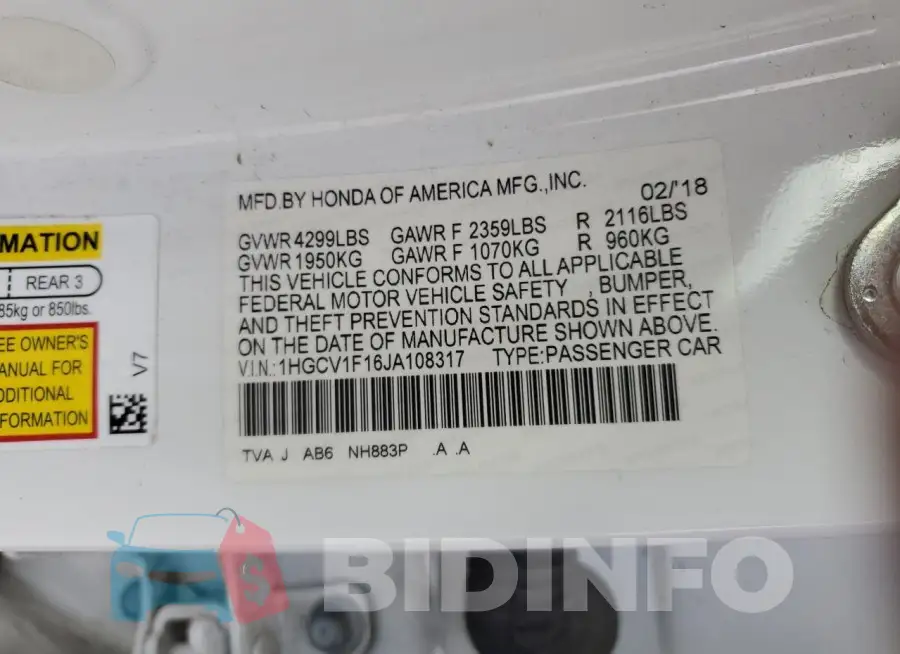 1HGCV1F16JA108317 Photo# 13