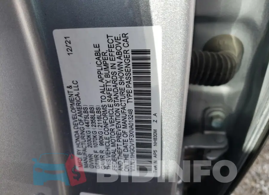1HGCV1F3XNA013248 Photo# 13