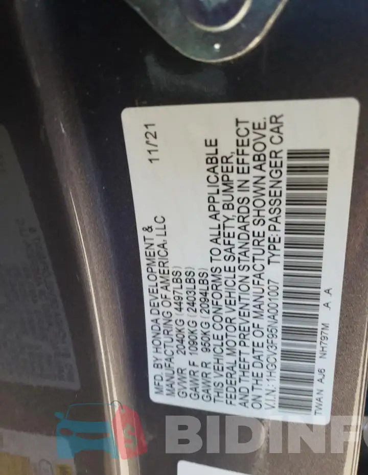 1HGCV3F95NA001007 Photo# 12