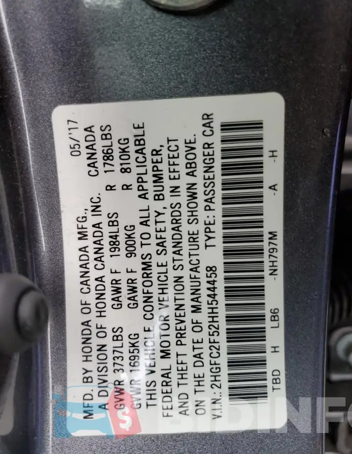 2HGFC2F52HH544458 Photo# 12