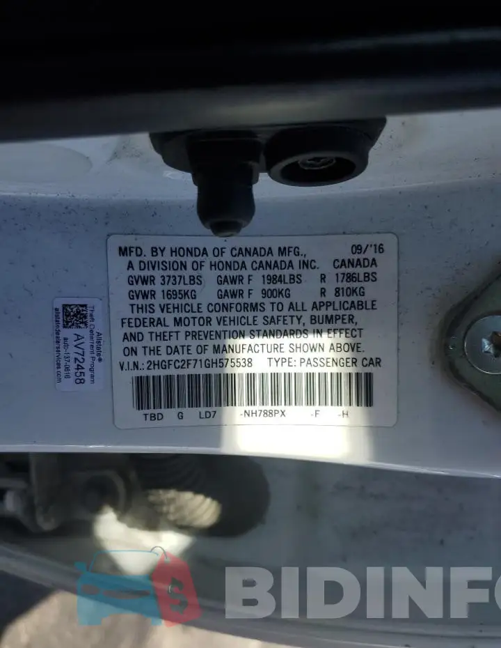 2HGFC2F71GH575538 Photo# 12