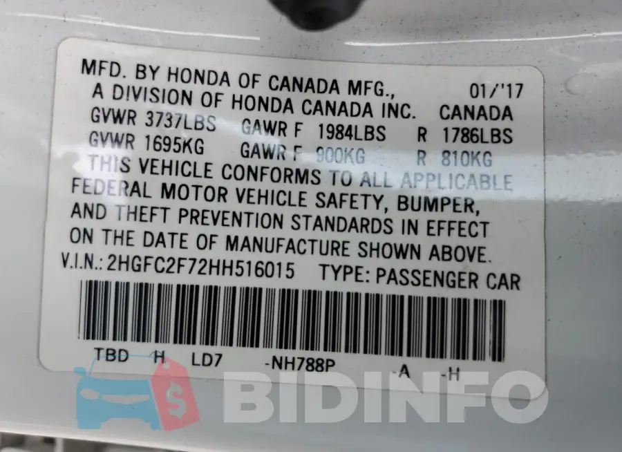 2HGFC2F72HH516015 Photo# 13