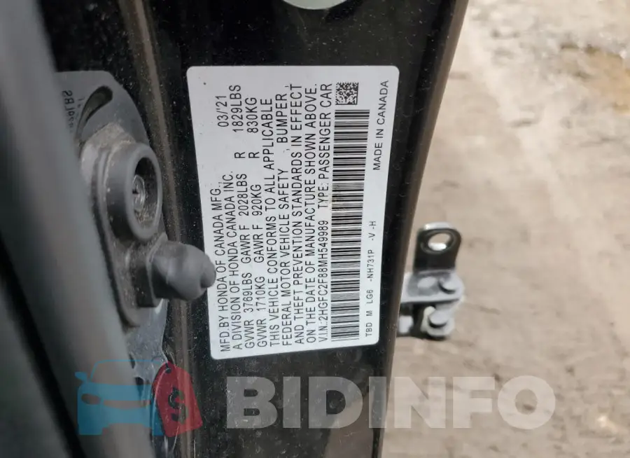 2HGFC2F88MH549989 Photo# 12