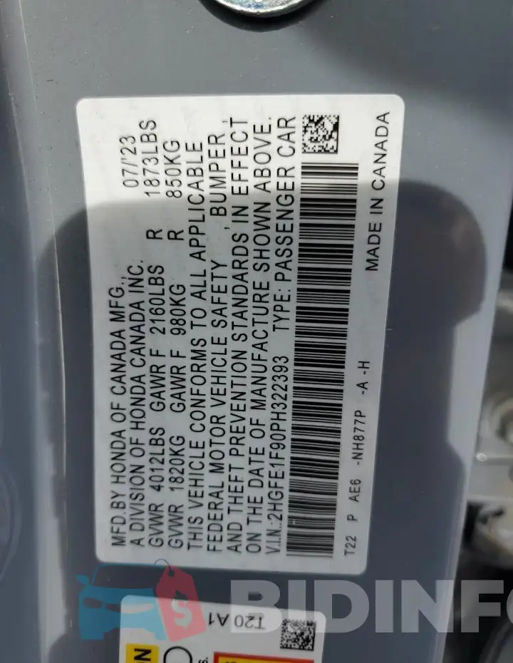 2HGFE1F90PH322393 Photo# 13
