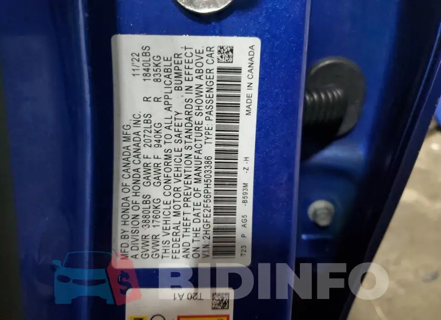 2HGFE2F56PH503386 Photo# 13