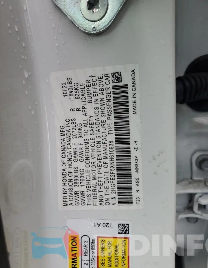 2HGFE2F5XNH610938 Photo# 12