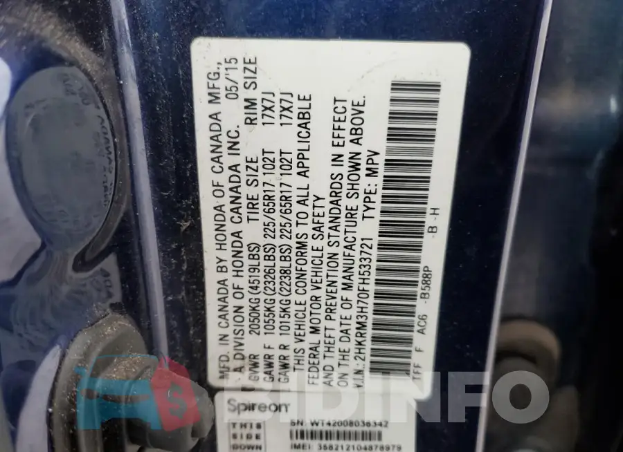 2HKRM3H70FH533721 Photo# 14