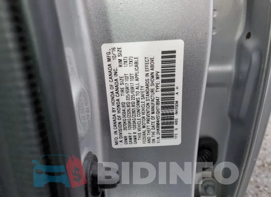 2HKRM4H51GH718947 Photo# 13