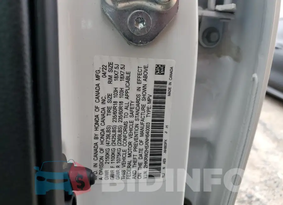 2HKRW2H5XNH640003 Photo# 13