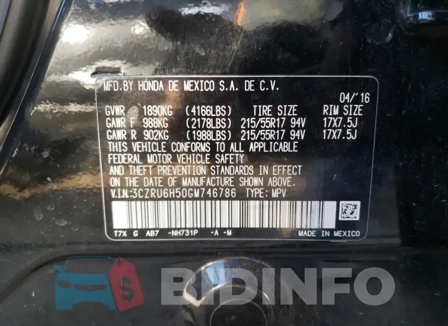 3CZRU6H50GM746786 Photo# 13
