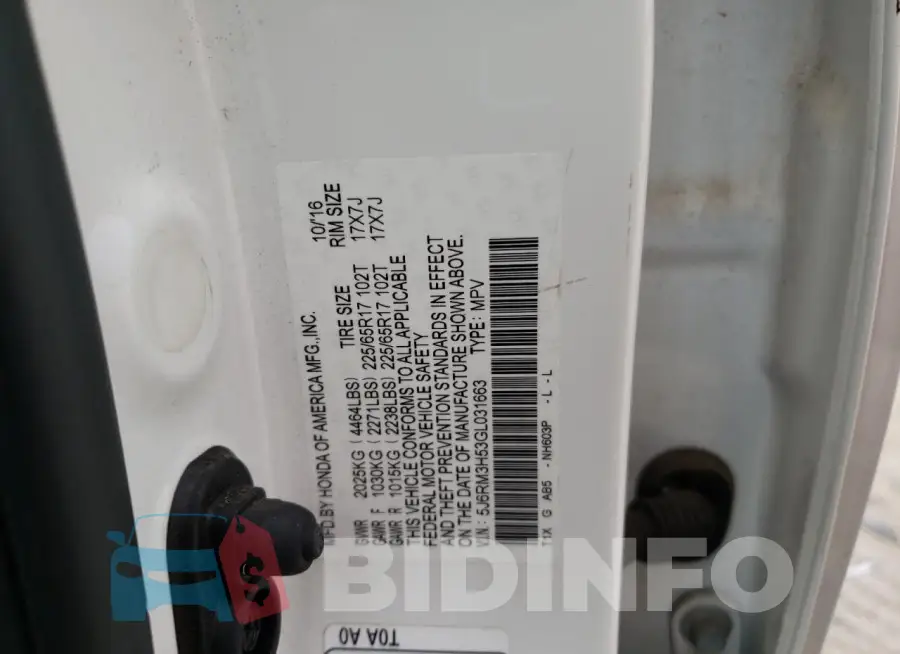 5J6RM3H53GL031663 Photo# 13