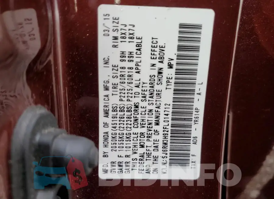 5J6RM3H92FL014712 Photo# 13