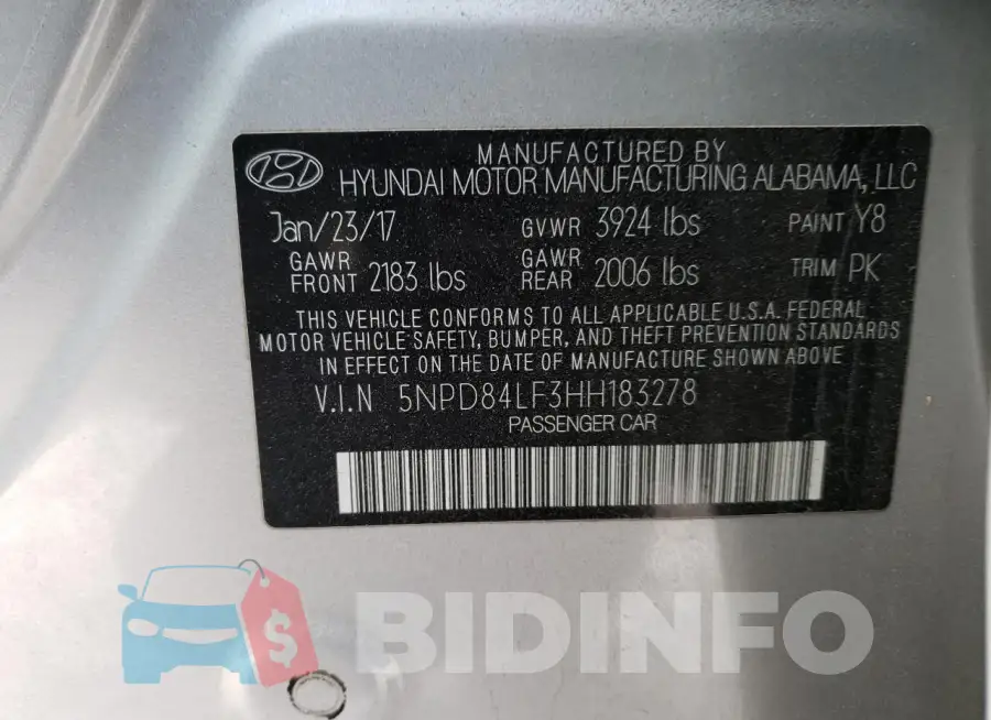 5NPD84LF3HH183278 Photo# 12