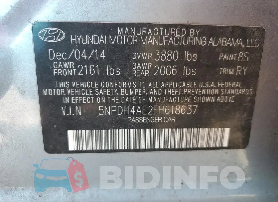 5NPDH4AE2FH618637 Photo# 12