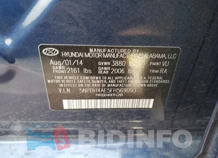 5NPDH4AE5FH569093 Photo# 12