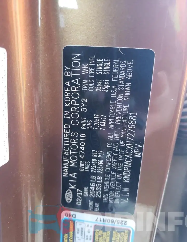 KNDPMCACXH7276881 Photo# 12