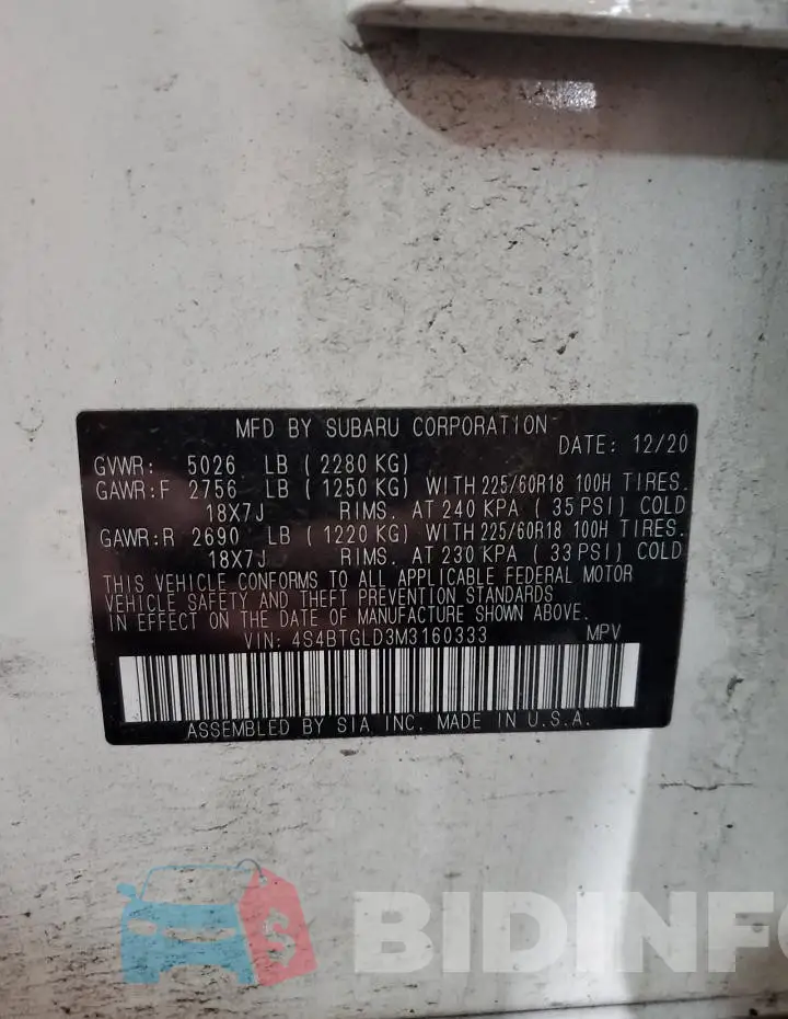4S4BTGLD3M3160333 Photo# 12