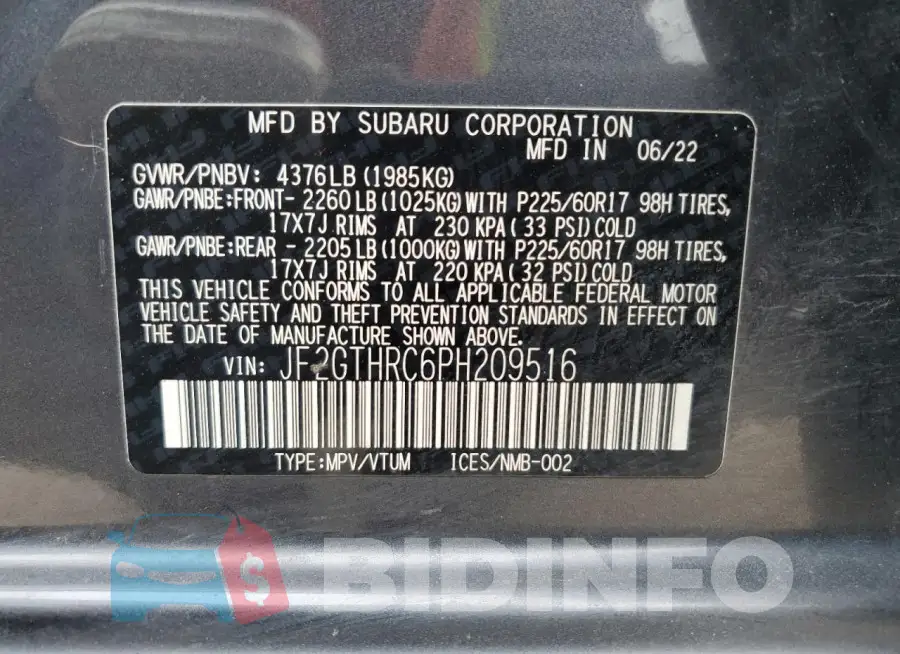 JF2GTHRC6PH209516 Photo# 13