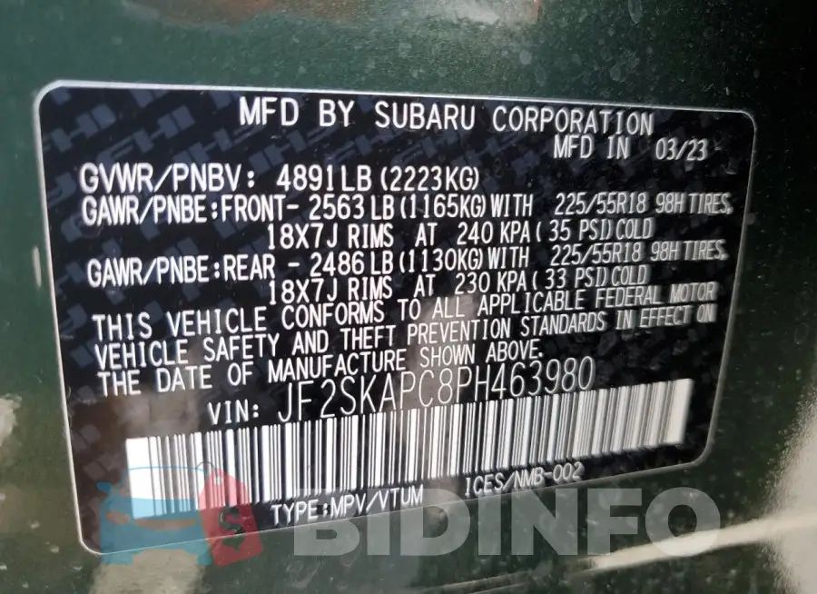 JF2SKAPC8PH463980 Photo# 12