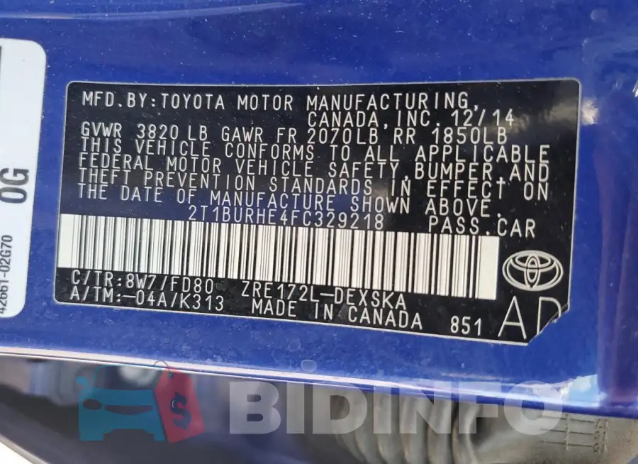 2T1BURHE4FC329218 Photo# 12