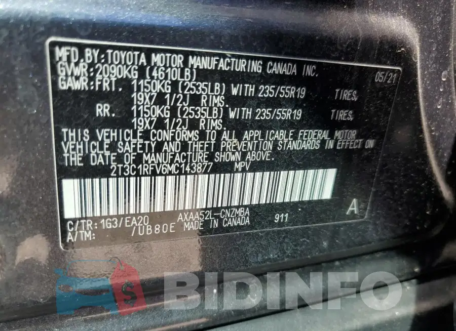 2T3C1RFV6MC143877 Photo# 12