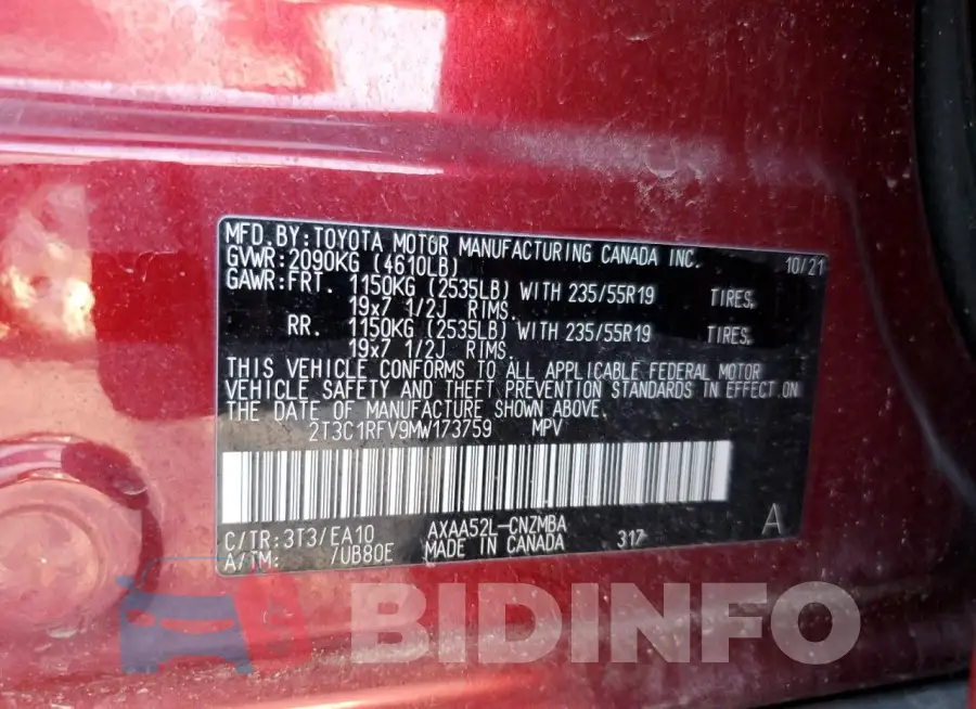 2T3C1RFV9MW173759 Photo# 12