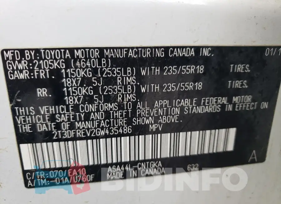 2T3DFREV2GW435486 Photo# 13