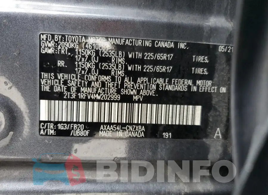 2T3F1RFV4MW202999 Photo# 14