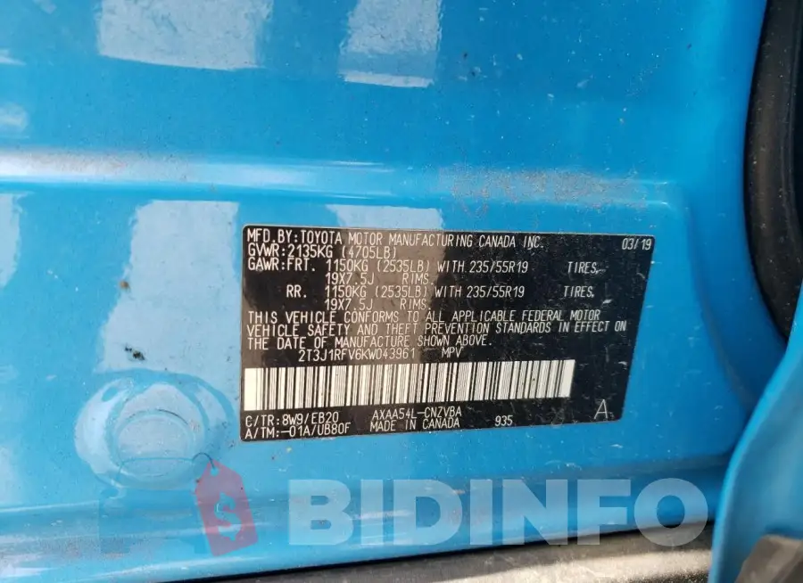 2T3J1RFV6KW043961 Photo# 12