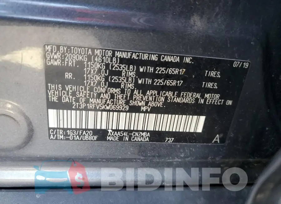 2T3P1RFV5KW069929 Photo# 12