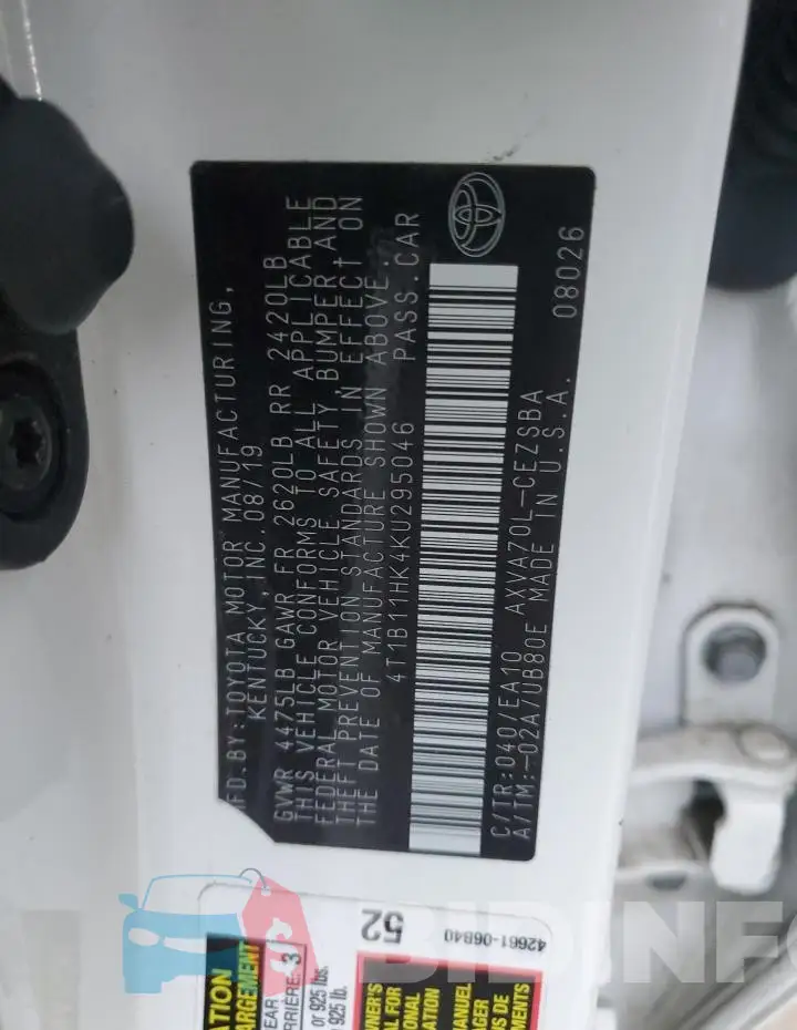 4T1B11HK4KU295046 Photo# 12