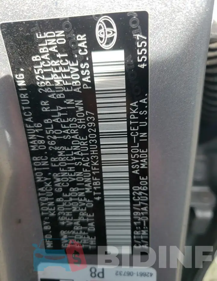 4T1BF1FK3HU302937 Photo# 13