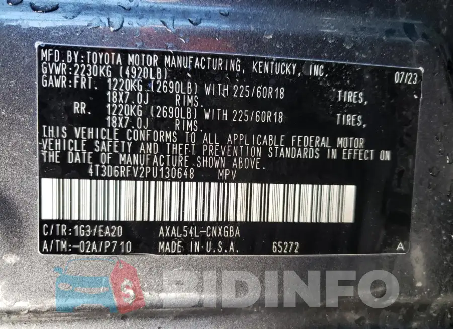 4T3D6RFV2PU130648 Photo# 14