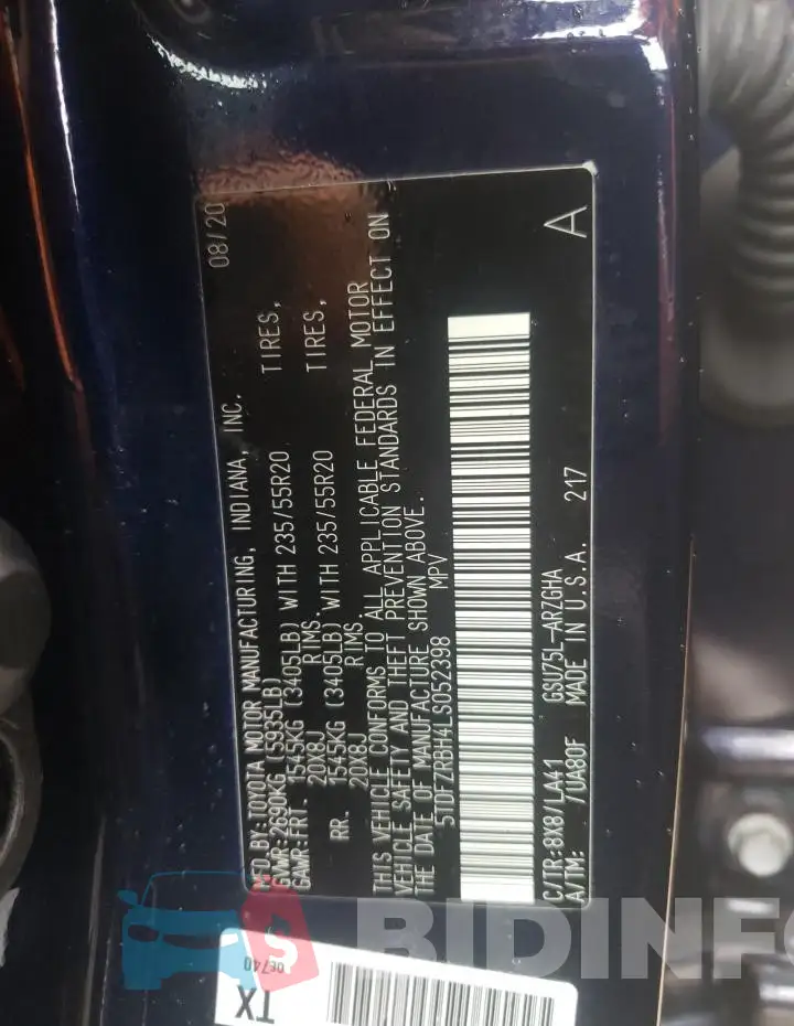 5TDFZRBH4LS052398 Photo# 12
