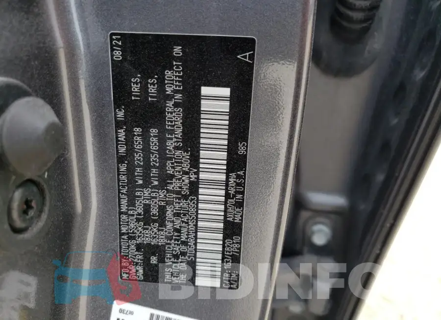 5TDGARAHXMS508953 Photo# 14