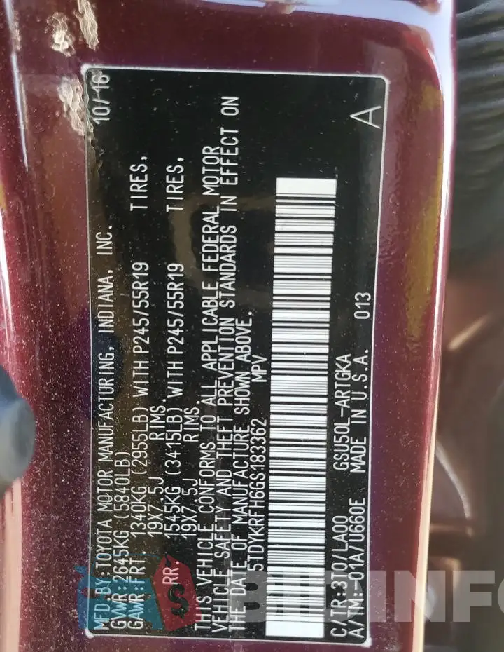 5TDYKRFH6GS183362 Photo# 14