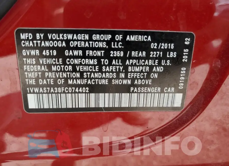 1VWAS7A38FC074402 Photo# 12