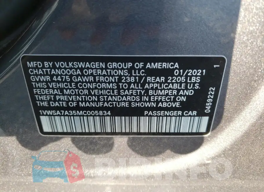 1VWSA7A35MC005834 Photo# 12