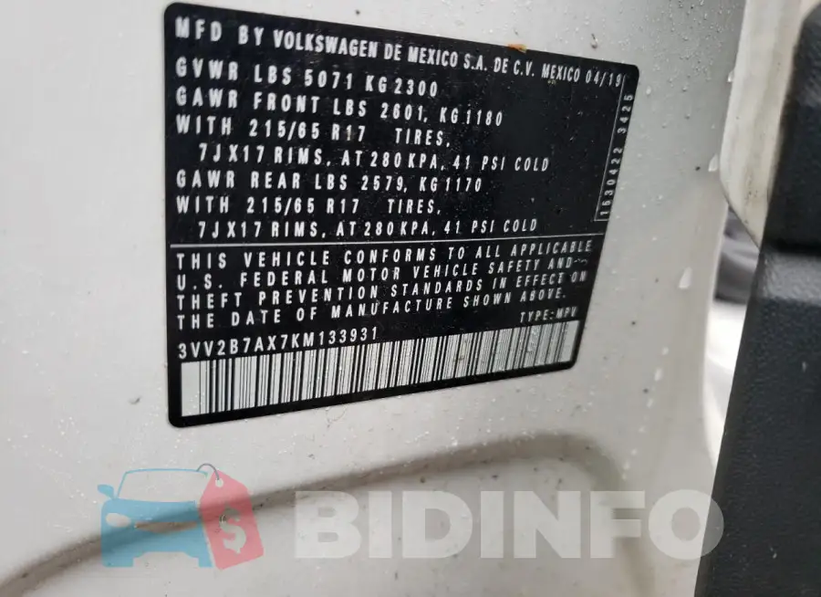 3VV2B7AX7KM133931 Photo# 12