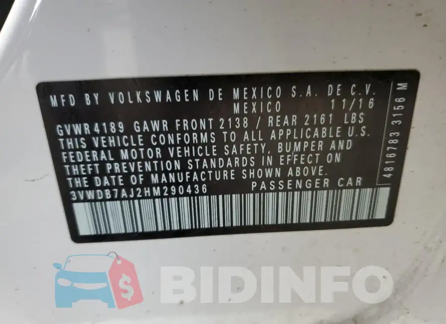 3VWDB7AJ2HM290436 Photo# 12