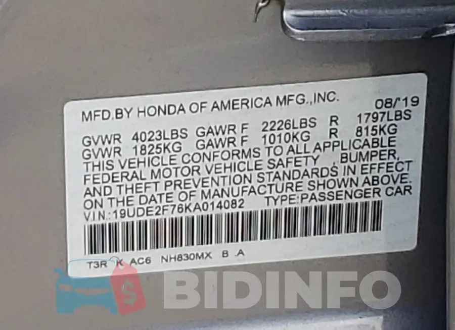 19UDE2F76KA014082 Photo# 12